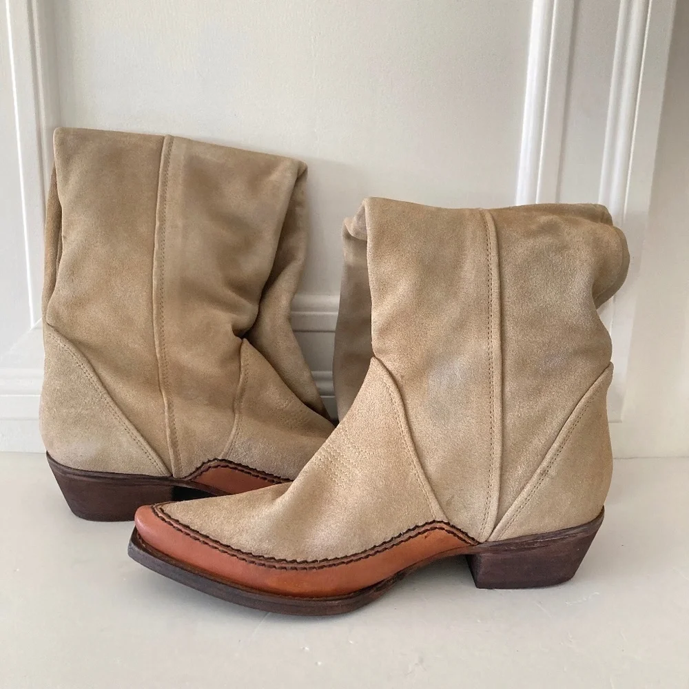 NWOT Free People Sterling Tan Suede Knee High Western Boots Sz 36
